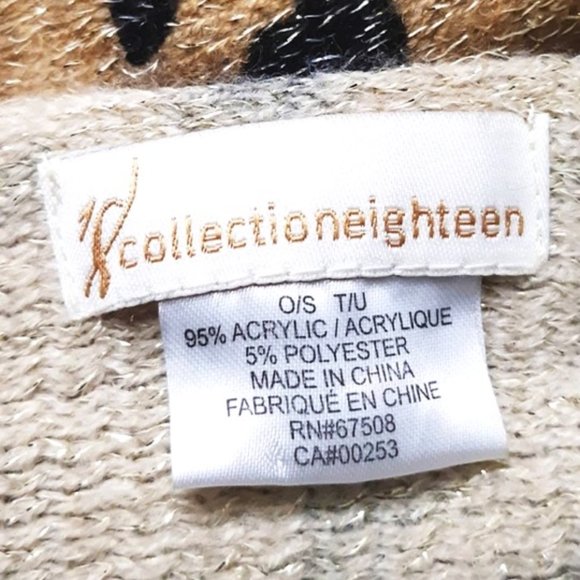 COLLECTION 18 Acrylic Long Scarf Animal Print Beige Black Brown Shimmery Fringe - Picture 9 of 11